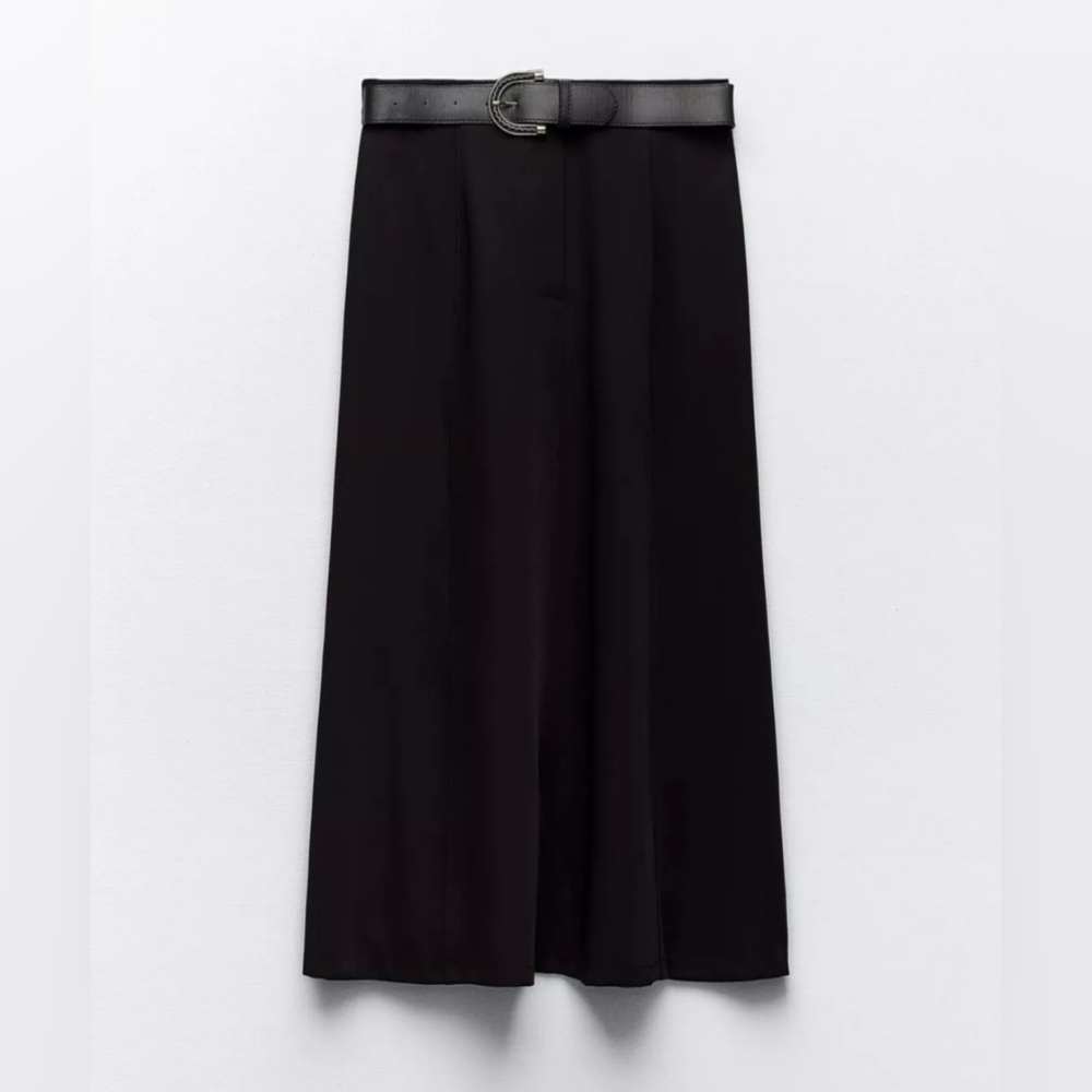 NWT ZARA Women's Belted Cape Midi Length Flowy Skirt A-Line 9878/259 Size S